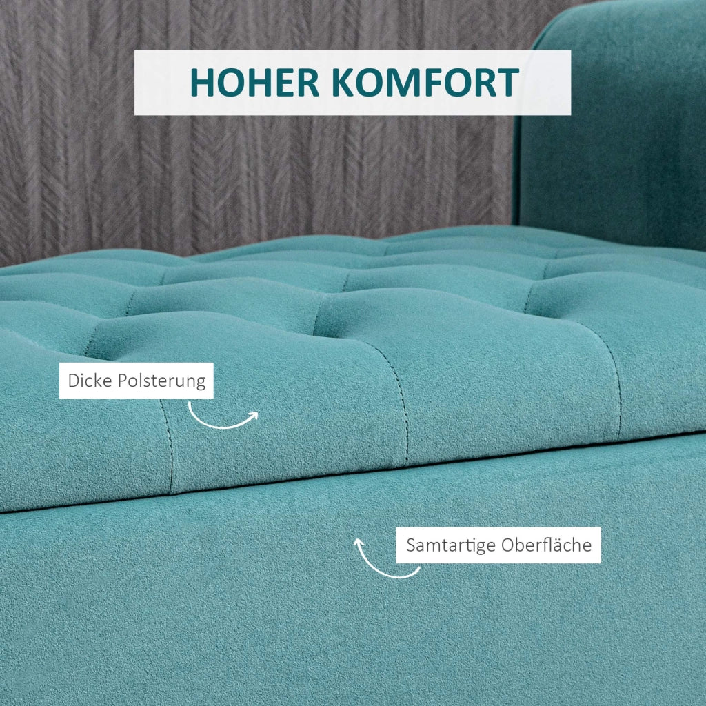 Panca contenitore in effetto velluto con seduta imbottita e braccioli, in poliestere verde 126 × 48,5 × 57 cm
