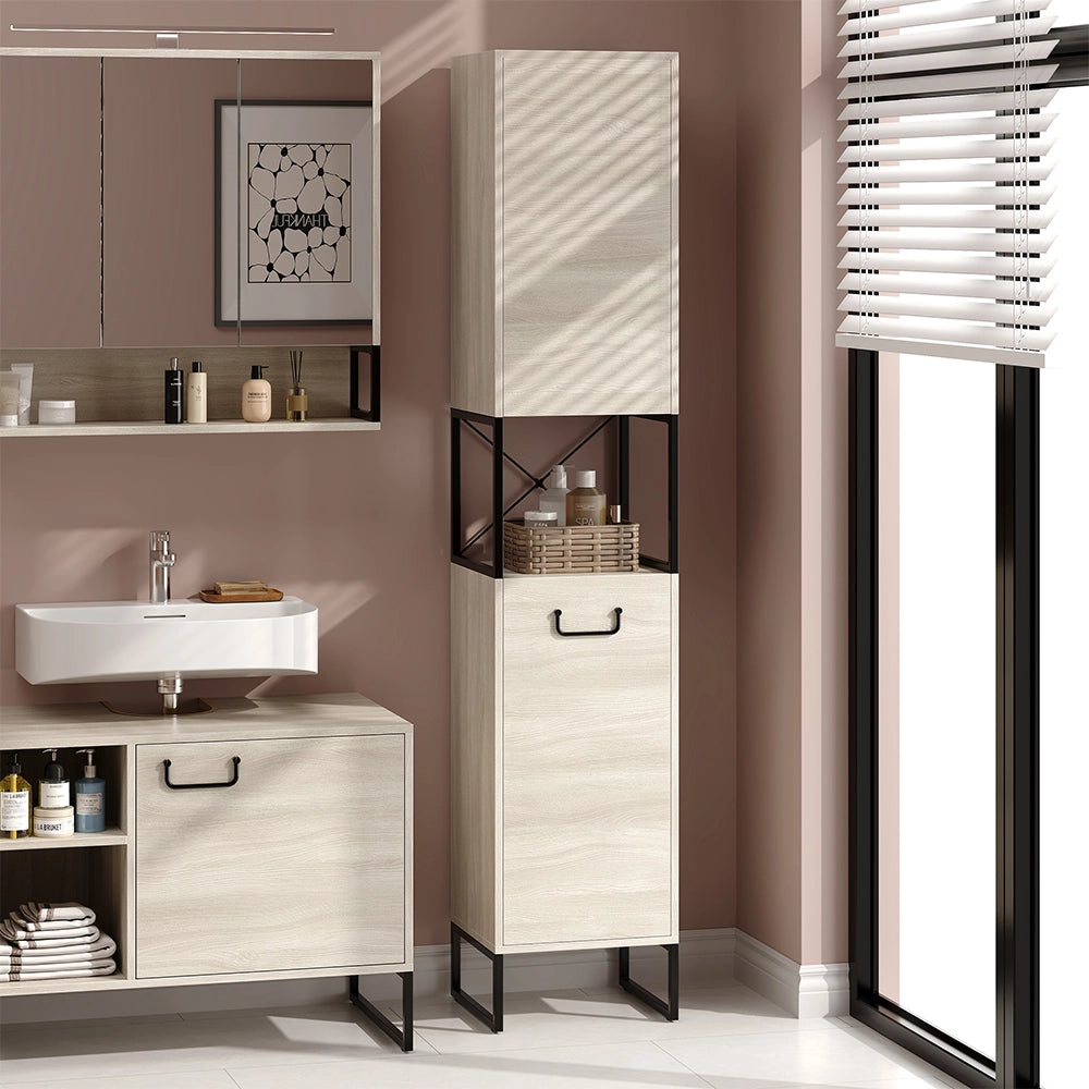 Vicco Mobiletto da bagno Quercia/nero 36 x 185 cm con 2 porte