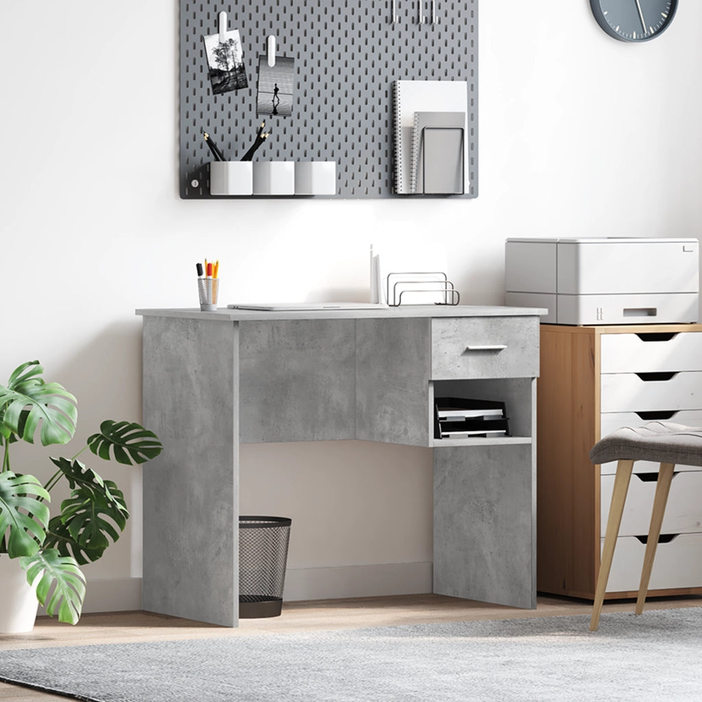 Scrivania con Spazio di Archiviazione Grigio Cemento 90x49.5x75 cm Legno Compresso