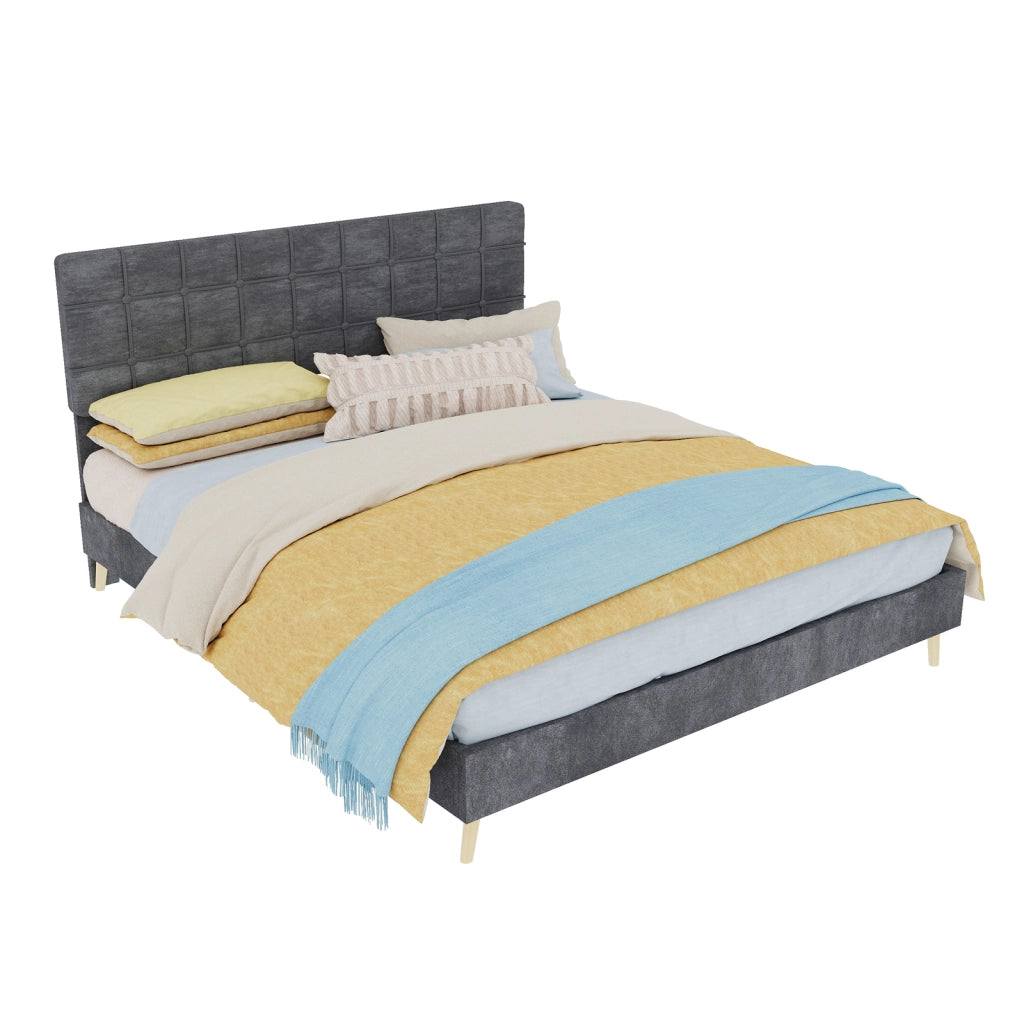 Letto matrimoniale rivestito in velluto grigio 160x200 cm