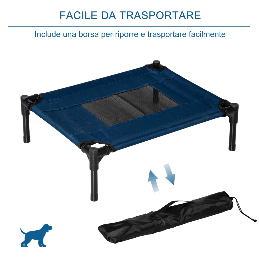 Lettino per Cani Rialzato ¨C Zephmum ¨C Blu Scuro e Nero Acciaio e Tessuto 61x46x18 cm