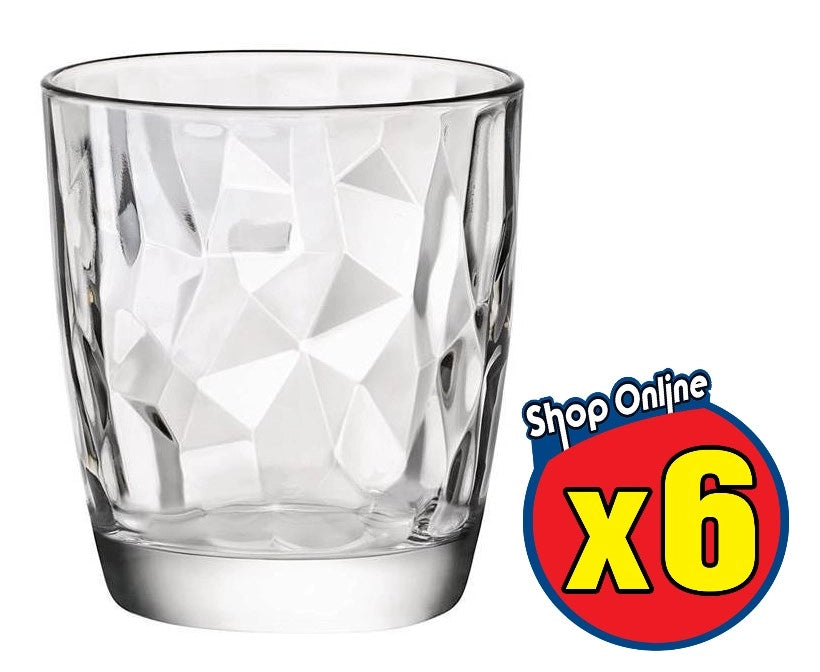 6 PZ BORMIOLI DIAMOND BICCHIERE ACQUA TRASPARENTE DA 30CL H 9,3 CM