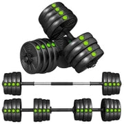 Set 2 in 1 con 2 Manubri Convertibili in Bilanciere, Peso Totale 30 kg e Dischi Pesi Regolabili, Nero