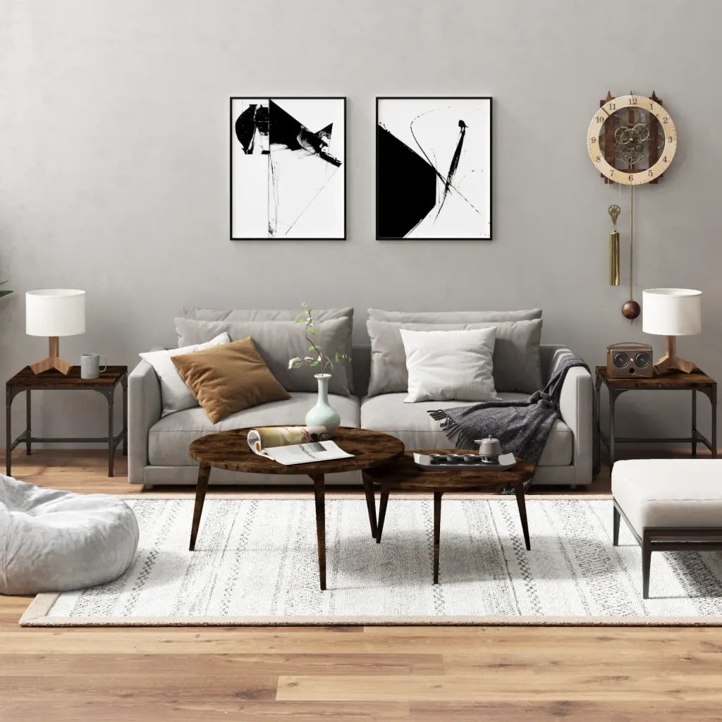 2 pz Tavolini da salotto | Tavolino da caff¨¨ | Tavolino da Soggiorno rovere fumo 40x40x35 cm in Legno Multistrato