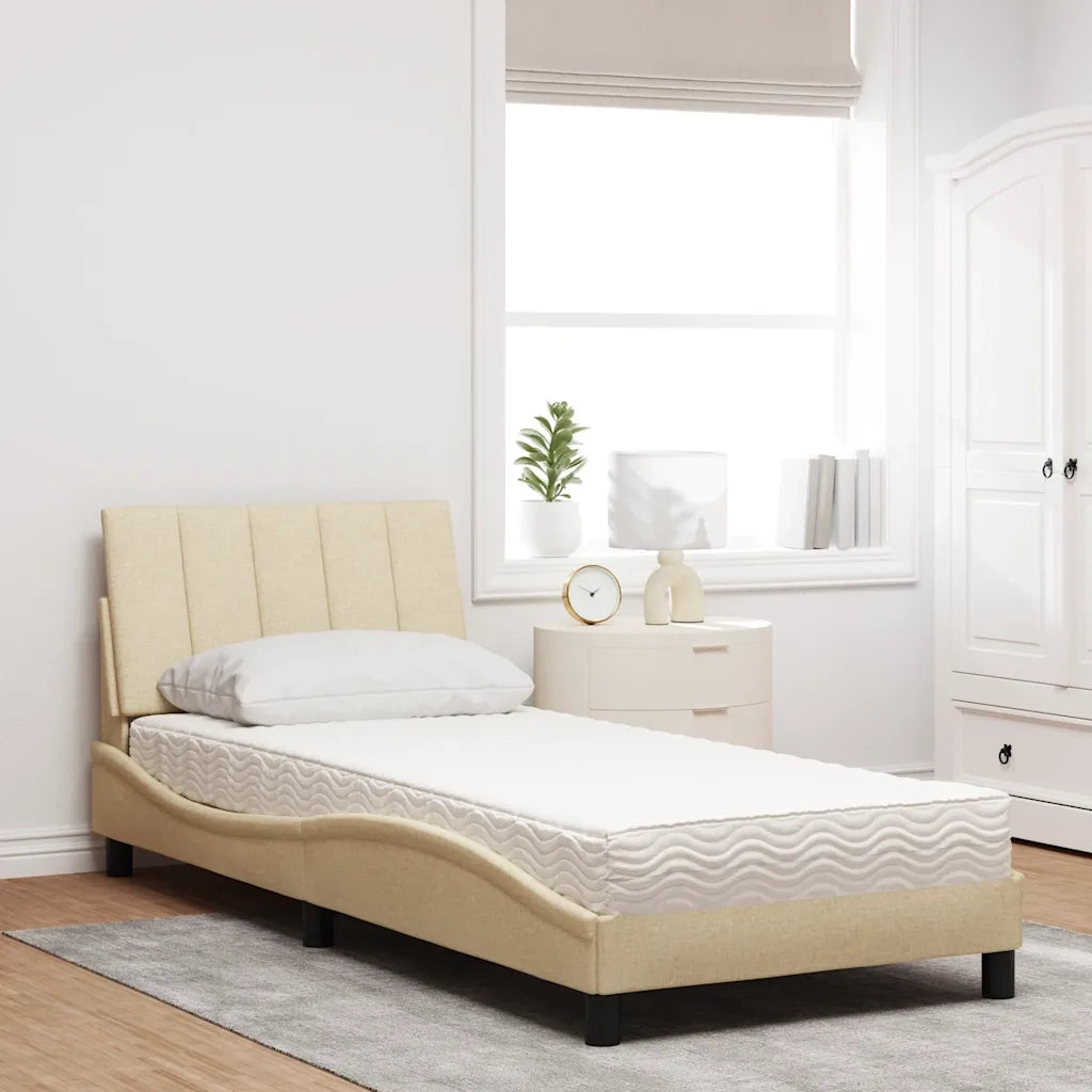 Letto con Materasso Hanko Crema 90x200 cm in Tessuto