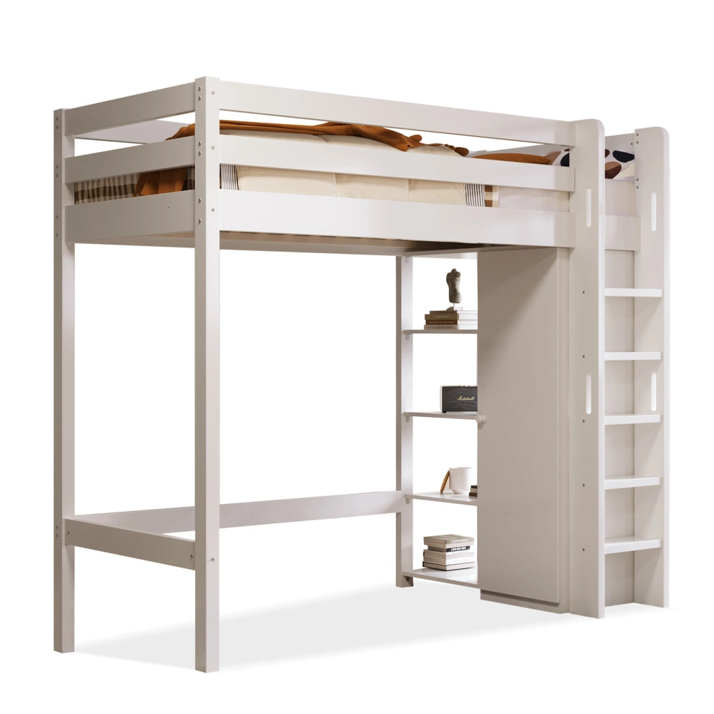 LETTO A CASTELLO CON ARMADIO E 6 RIPIANI 90x200 cm BIANCO