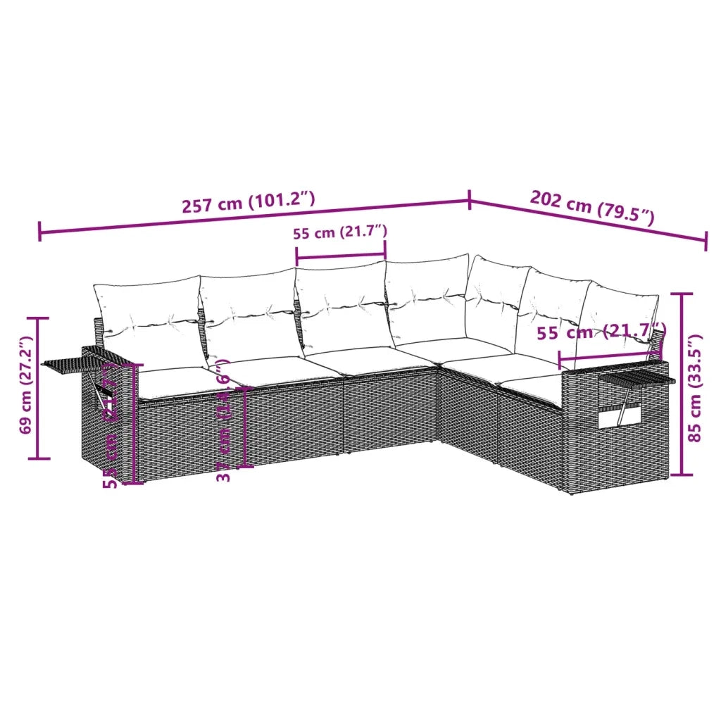 Set Divano da Giardino 6 pz con Cuscini Beige in Polyrattan 3252546