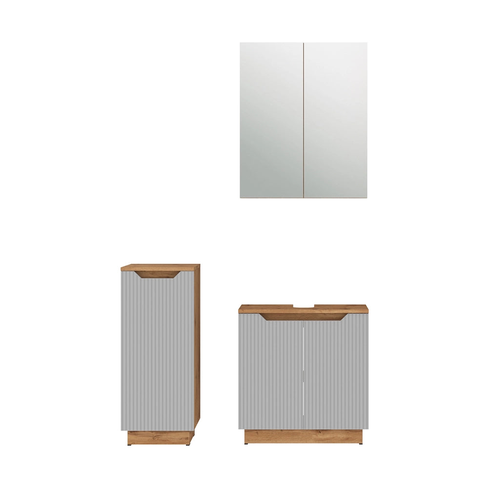 Vicco Set di mobili da bagno Rovere/grigio a righe 3 parti