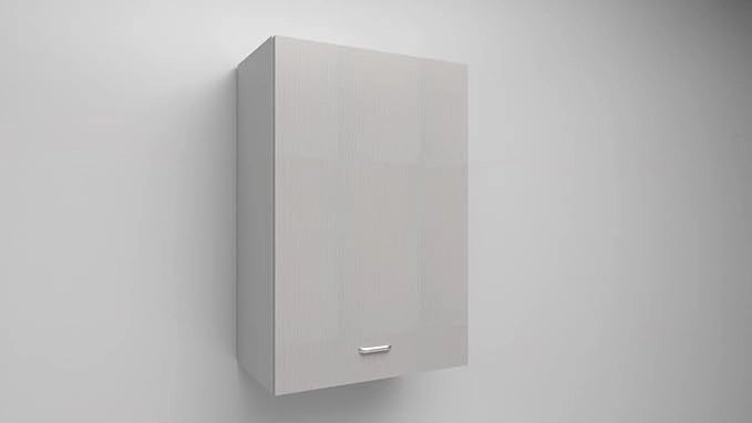 Pensile Cucina  in Legno Nobilitato Bianco Frassino  Mobile Alto con 1 Anta, Pensile Componibile Moderno Made in Italy (H72XL30XP33cm)