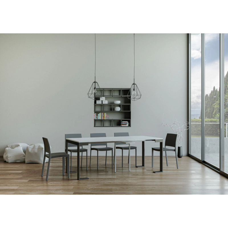 Consolle allungabile 90x40/196 cm Tecno Small Evolution telaio Antracite - Bianco Frassino