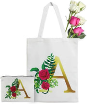 Set di 2 Borse a Tela Fiorita a Mano per Madri e Amiche - Ideali come Regali per il Compleanno e la Cosmesi - Beige L + S (40cm x 38cm)