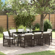 Set da pranzo da giardino vitaXL in 9 pezzi con cuscini Rattan Poly Marrone