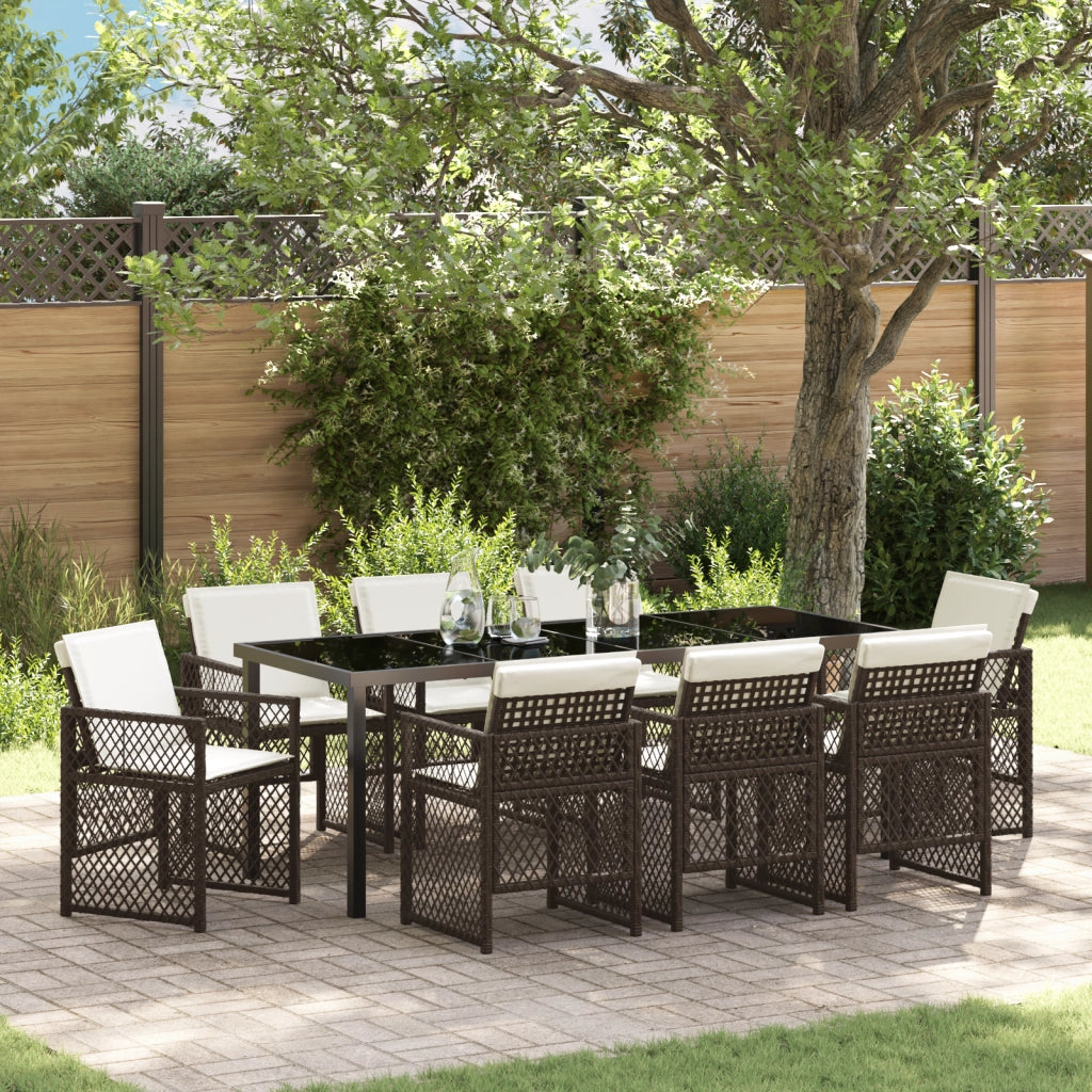 Set da pranzo da giardino vitaXL in 9 pezzi con cuscini Rattan Poly Marrone