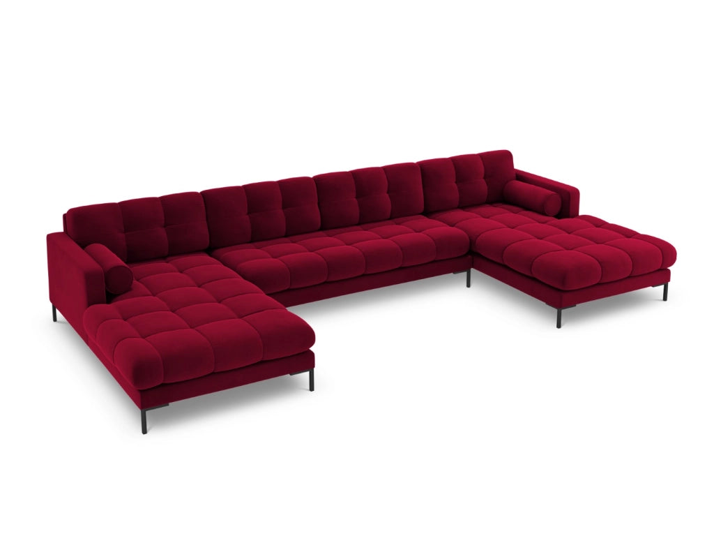 Cosmopolitan Design - Divano panoramico "Bali" 7 posti in velluto rosso 
