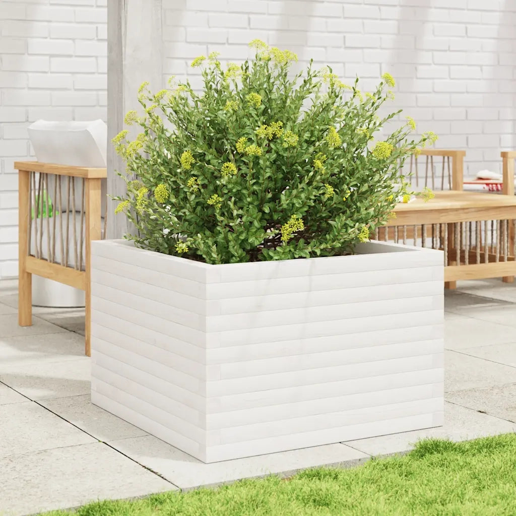 Fioriera da Giardino-Vaso da Esterno Bianca 70x70x46 cm Legno Massello di Pino