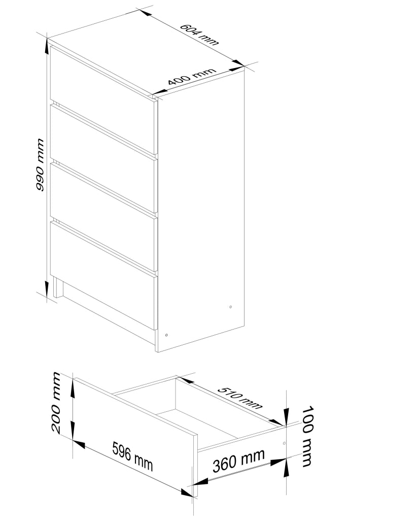 Cassettiera AKORD K60 Cassettiera Bianca 60 cm 4 cassetti inserto frontale Grigio Grafite 60x40x99 cm