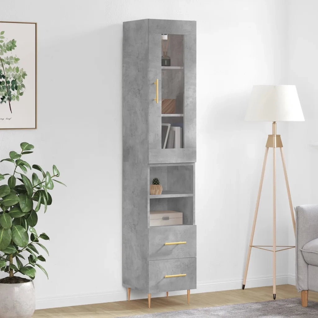 Credenza | Madia | Buffet da pranzo | Armadio da pranzo Grigio Cemento 34,5x34x180 cm in Legno Multistrato