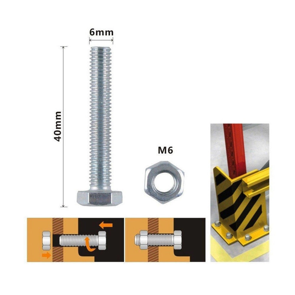 Trade Shop - Set 6 Pz Vite Viti Per Esterno A Testa Esagonali 6x40 Mm Con Dadi Dado M6 90917 -
