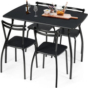 Set Tavolo e Sedie da Cucina 5 Pezzi, Tavolo da Pranzo Rettangolare e 4 Sedie con Telaio Robusto in Metallo, Tavolo con Sedie da Sala da Pranzo Soggiorno Ristorante, Nero