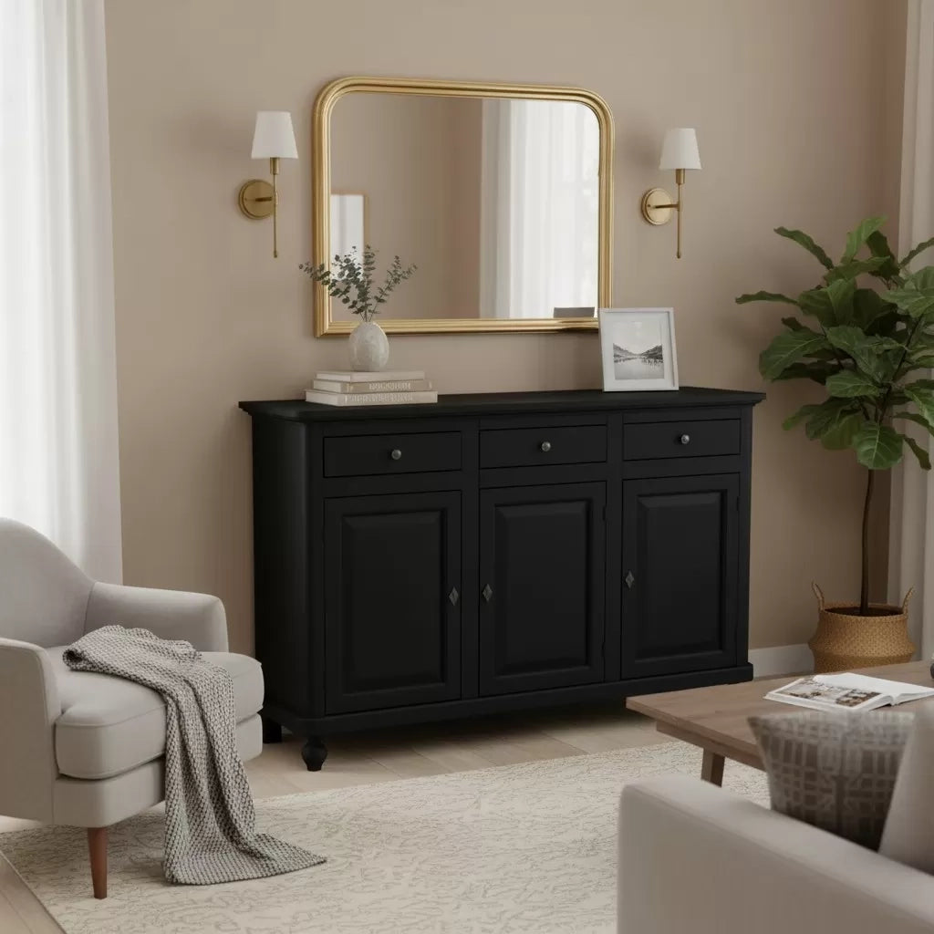Madia credenza 3 ante legno shabby nero 158x45x98 - Mobili 2G