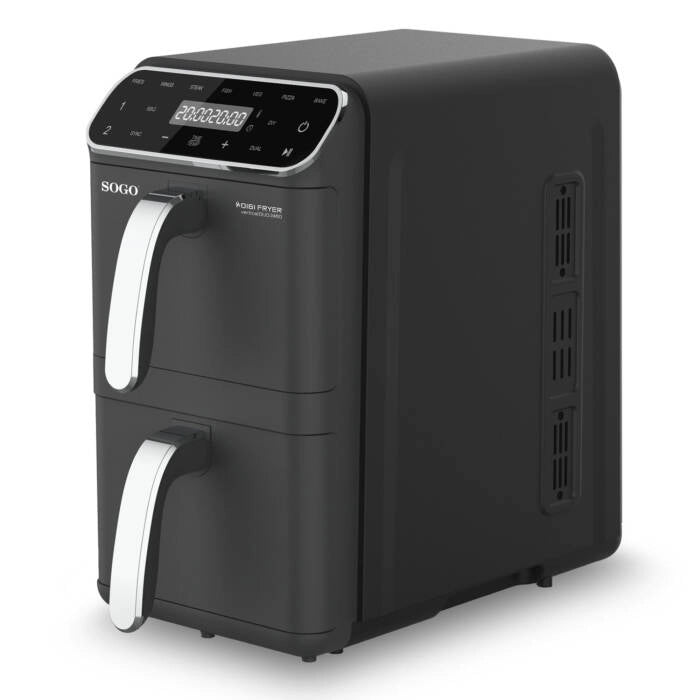 Friggitrice ad aria doppia 11L 1800W con 2 cestelli indipendenti 5,5L, display touch e temperatura fino a 230°C - Sogo