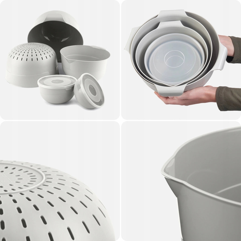 Set di ciotole da cucina KADAX in plastica con coperchi, scolapasta e filtro, 7 pezzi
