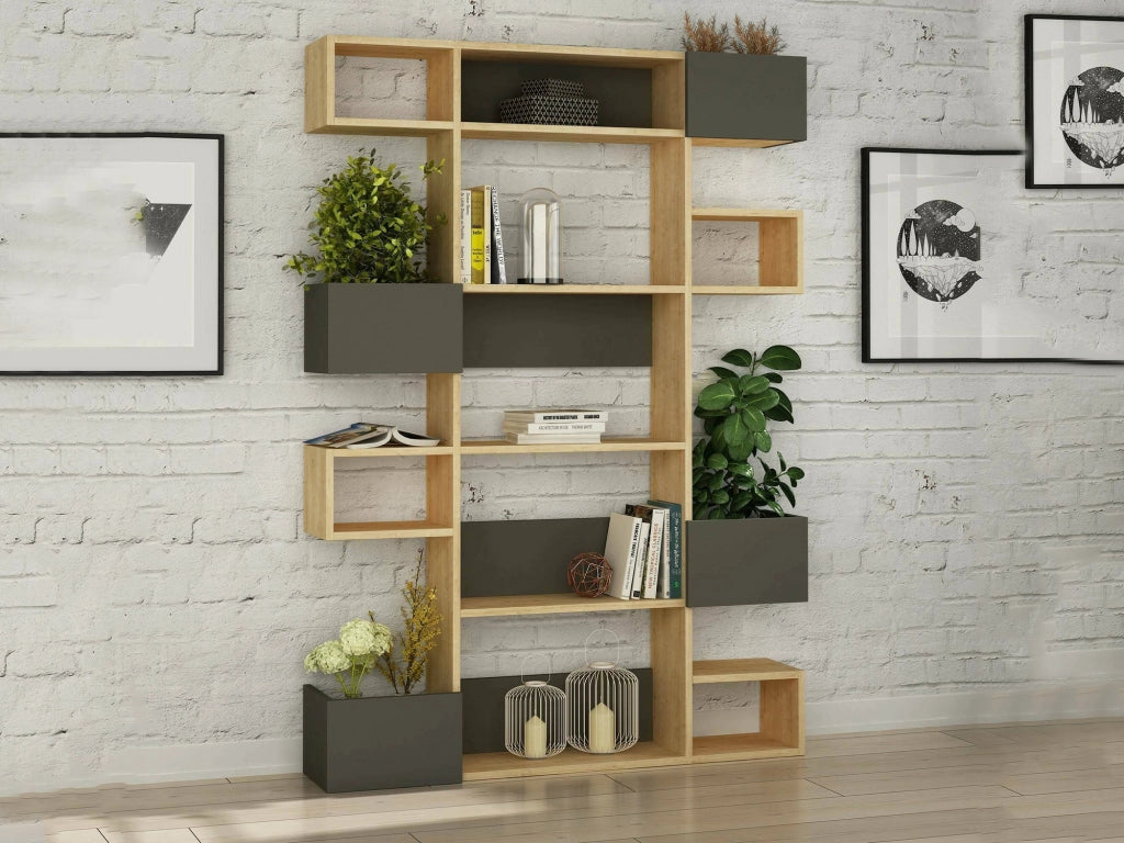 Libreria Artich, Scaffale da ufficio, Mobile portalibri, Biblioteca, 120x25h171 cm, Quercia e Antracite