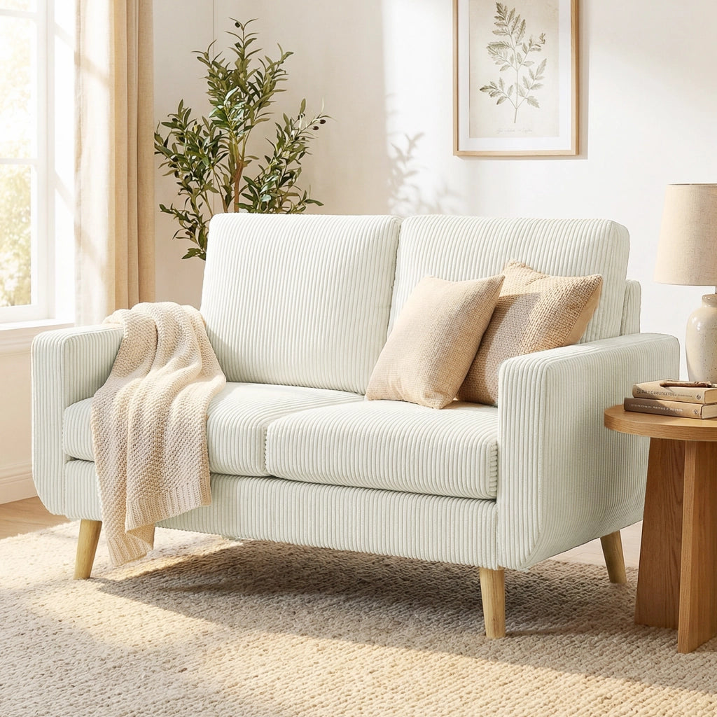 Divano 2 posti in velluto ¨C zephmum ¨C 134 cm, crema