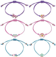 Set di bracciali per bambine 6 pezzi - Bracciali regolabili - Disegno arcobaleno/ippogrifo - Accessori per bambine - Set di bracciali alla moda - Corda resistente in lega/wax
