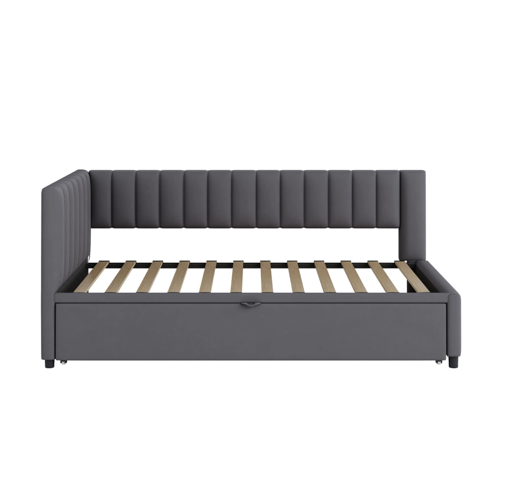 Divano letto a L 90x200 cm estraibile in velluto grigio con rete a doghe