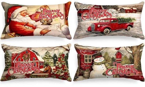 Set di cuscini vintage per Natale da 4 pezzi - Cuscini copridisegni 30x50 cm - Copridisegni decorativi - Leggerissimi e lavabili in lavatrice - Chiusura a zip nascosta