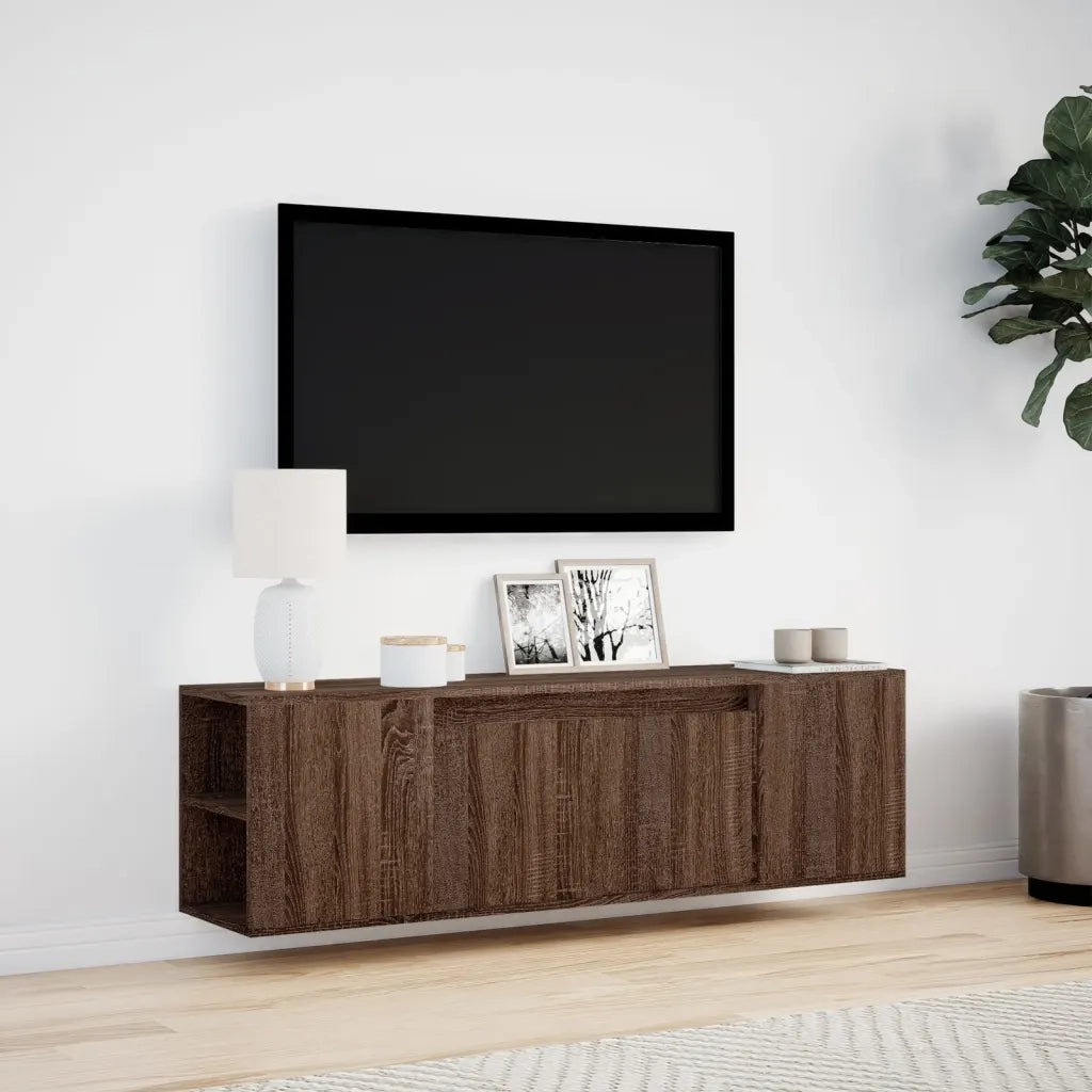 Mobile TV a Parete con Luci LED Rovere Marrone 135x31x39,5 cm 852389