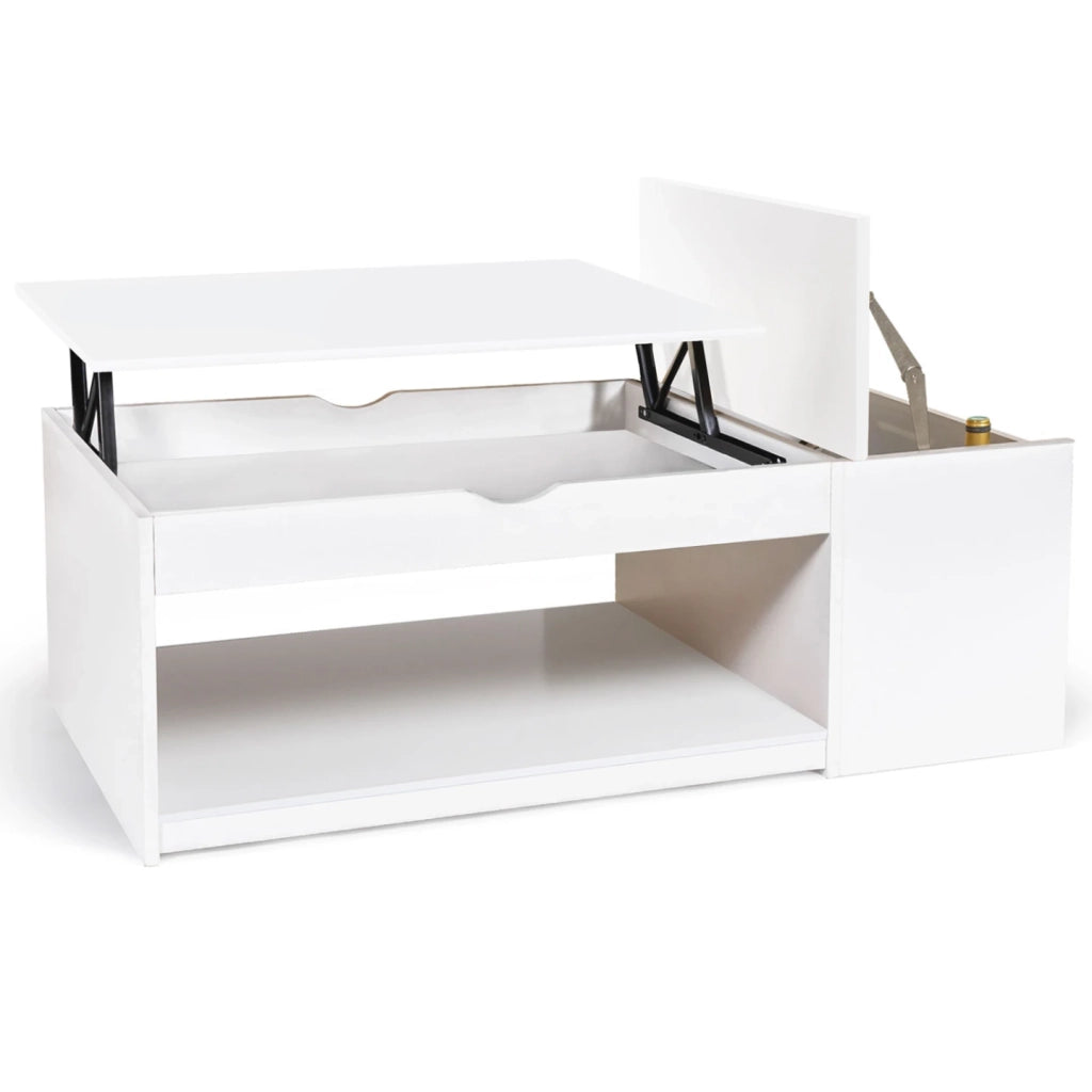 IDMarket - Tavolino ELEA rettangolare alzabile con cassa in legno bianco
