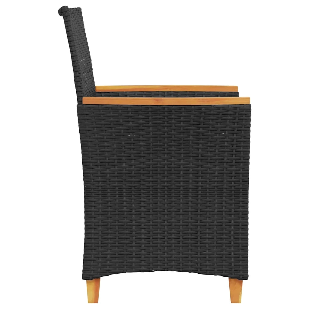 Sedie Giardino con Cuscini 2 pz | Sedie da Esterno Nere Polyrattan e Legno Massello