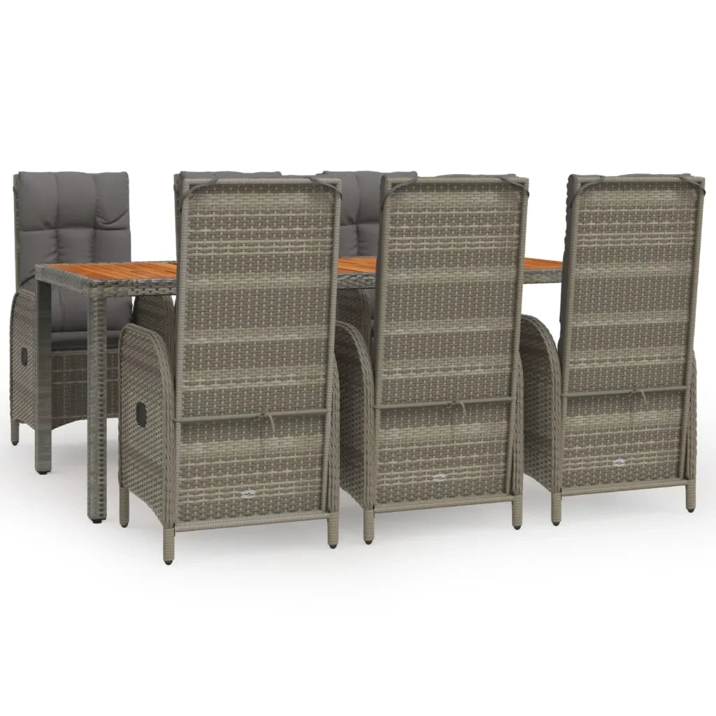 Set da Pranzo da Giardino 7 pz con Cuscini in Polyrattan Grigiocod mxl 100399