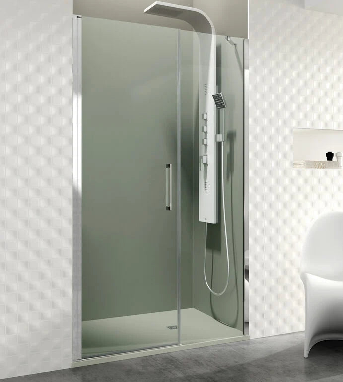 Box doccia frontale OPEN pannello fisso + porta battente 85 cm (30+55) nero trasparente