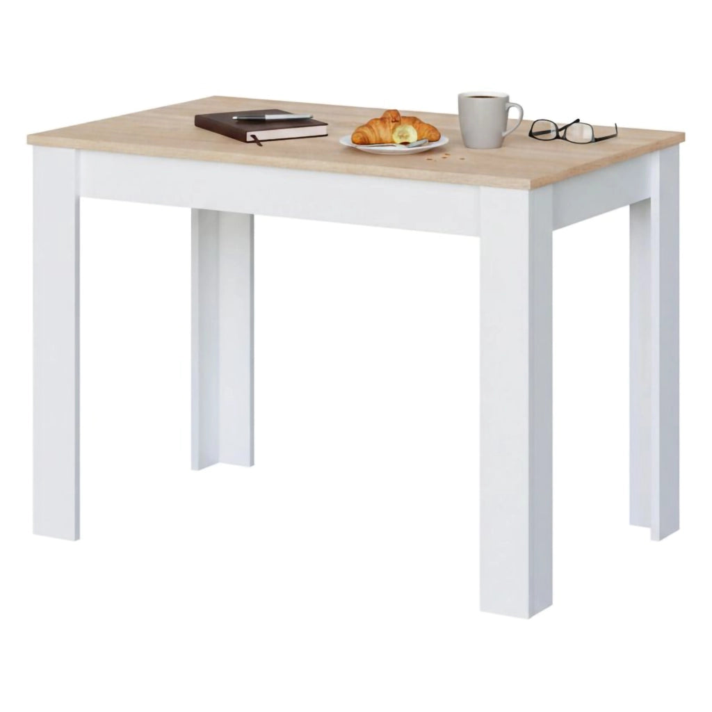 Tavolo fisso Anat, Tavolo per sala pranzo, Tavolo consolle moderno per salotto o cucina, cm 109x67x78, Bianco e Rovere