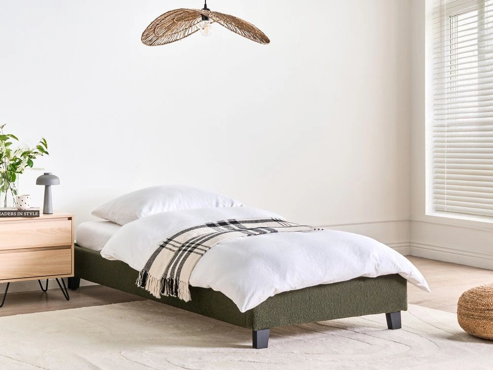 Letto singolo in bouclé verde scuro con rete a doghe 90 x 200 cm stile moderno