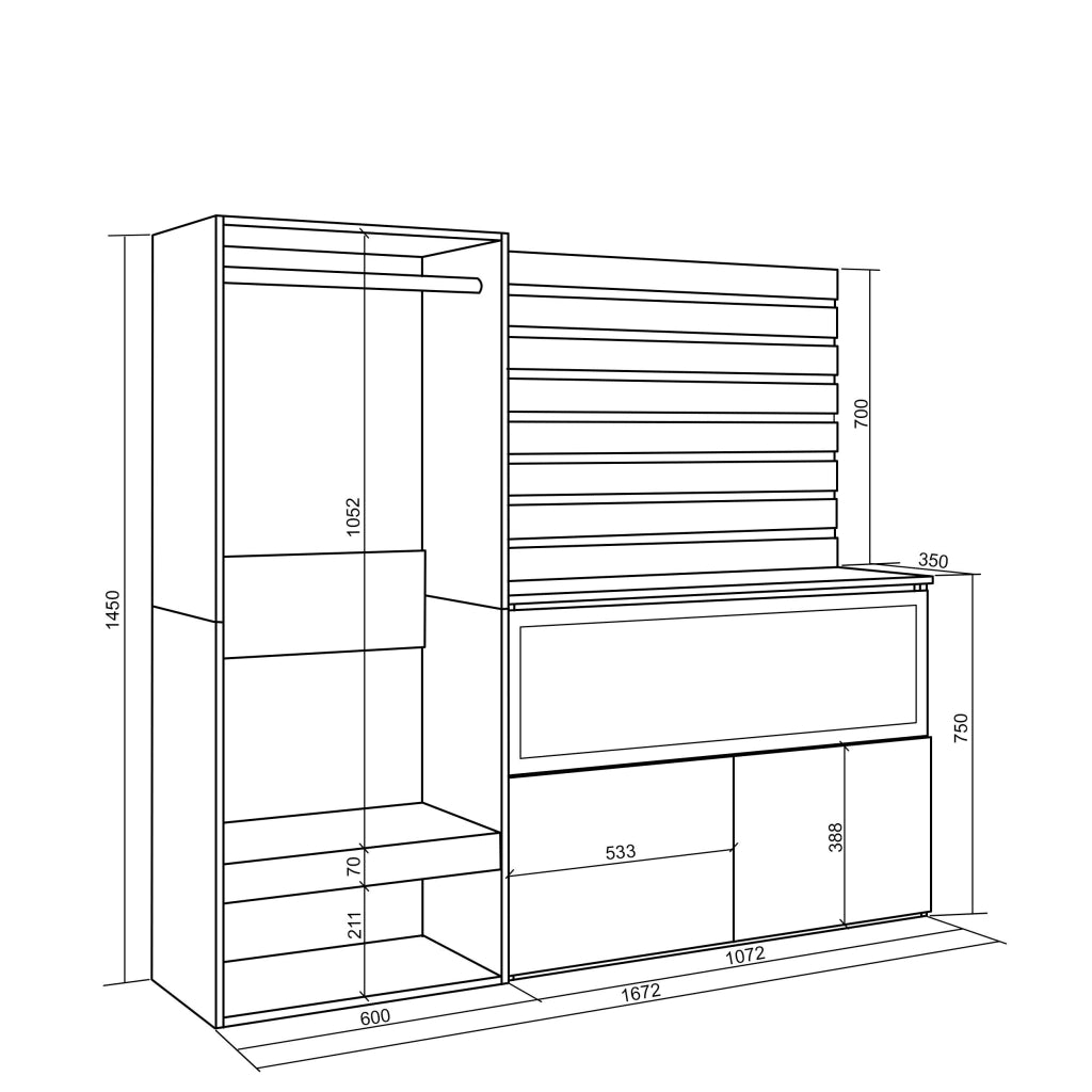 Credenza, 167x35x145cm, Camera da letto, Camino elettrico XXL, Armadio Aperto, grigio cemento RF3390