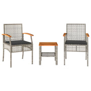 Set da Bistr¨° 3 pz | Set Salotto da Giardino con Cuscini Grigio Polyrattan e Legno Acacia