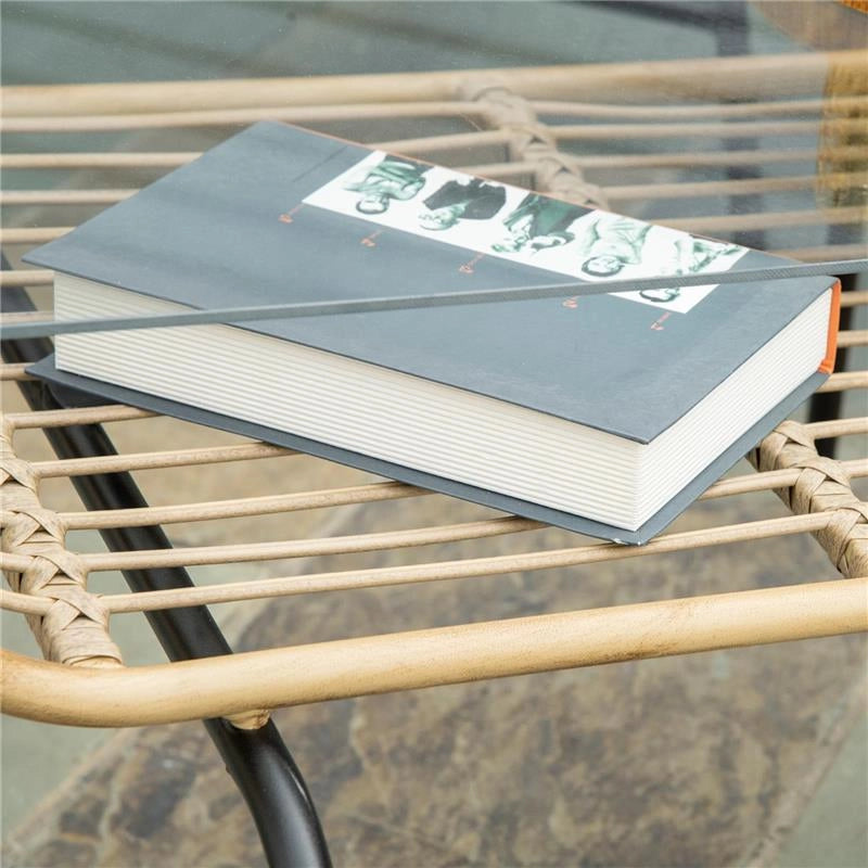 SET DA GIARDINO 4 PEZZI IN RATTAN PE E METALLO CON DIVANETTO 2 SEDIE E TAVOLINO DA CAFFÉ BEIGE