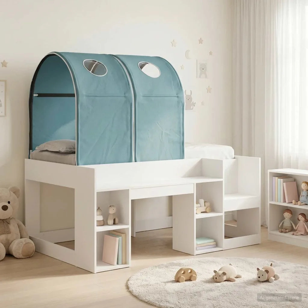 Letto con Tunnel 4 pcs Bianco e azzurro Legno ingegnerizzato
