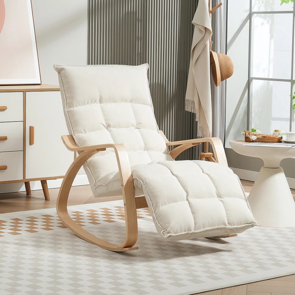 Poltrona Dondolo Imbottita con Braccioli ¨C Zephmum ¨C Crema Struttura in Metallo