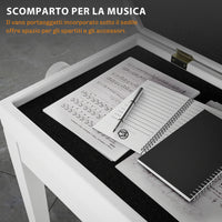 Sgabello Pianoforte 54,5x33x48-58 cm Regolabile con Vano Portaoggetti e Seduta Imbottita Bianco