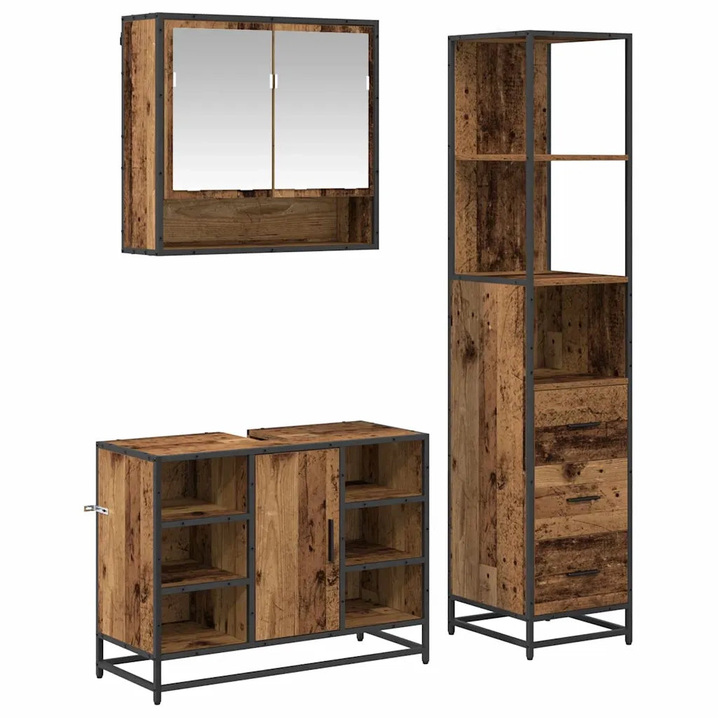 Set di mobili per il bagno con cassetto 3 pcs Legno vecchio 3402569