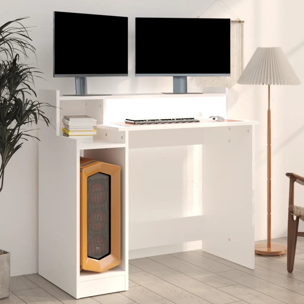 Scrivania con Luci LED-Scrivanie per ufficio e studio Bianca 97x45x90 cm in Legno Multistrato