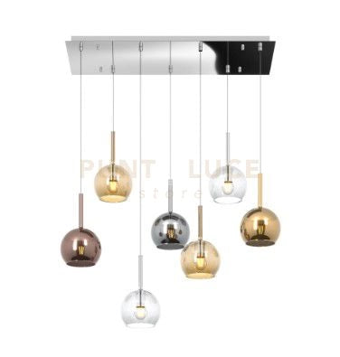 SOSP. CROMO RETTANGOLARE 7 LUCI VETRI TUTTI PICCOLO (2XTRASPARENTE 2XAMBRA 1XCROMO 1XORO 1XRAME) 1155CR-S7 RP-MC