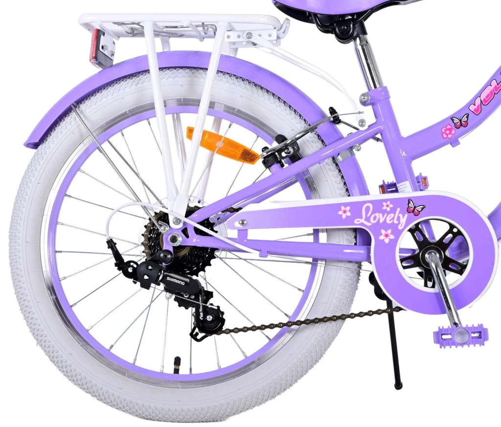 Bicicletta per Bambine 20" Stabilizzatori e Freni Vbrake con Cestino e Portabambola Viola