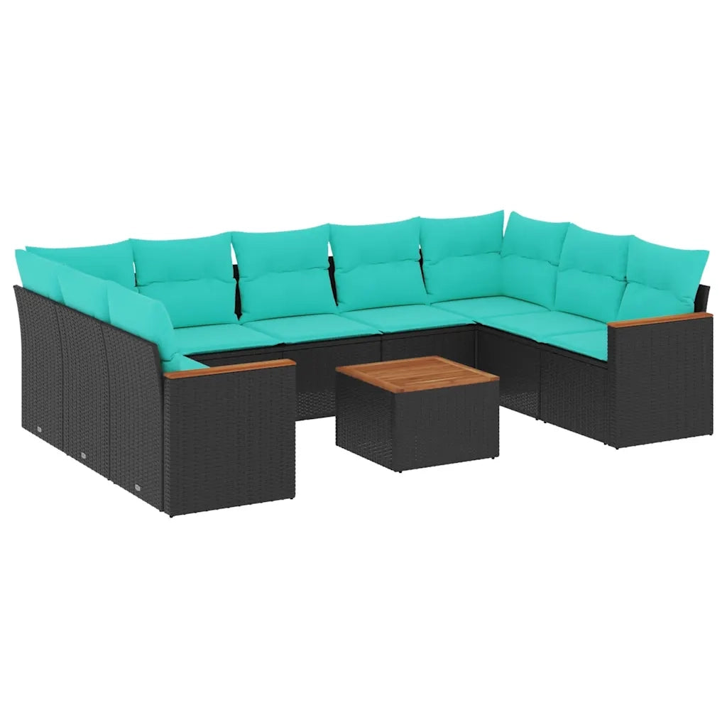 Set Divani da Giardino 10 pz con Cuscini Nero in Polyrattan 3226281