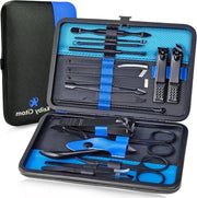 Kit di manicure professionale in acciaio inossidabile - 18 pezzi Kit di cura unghie con scatola - Viaggio - Nero Blu